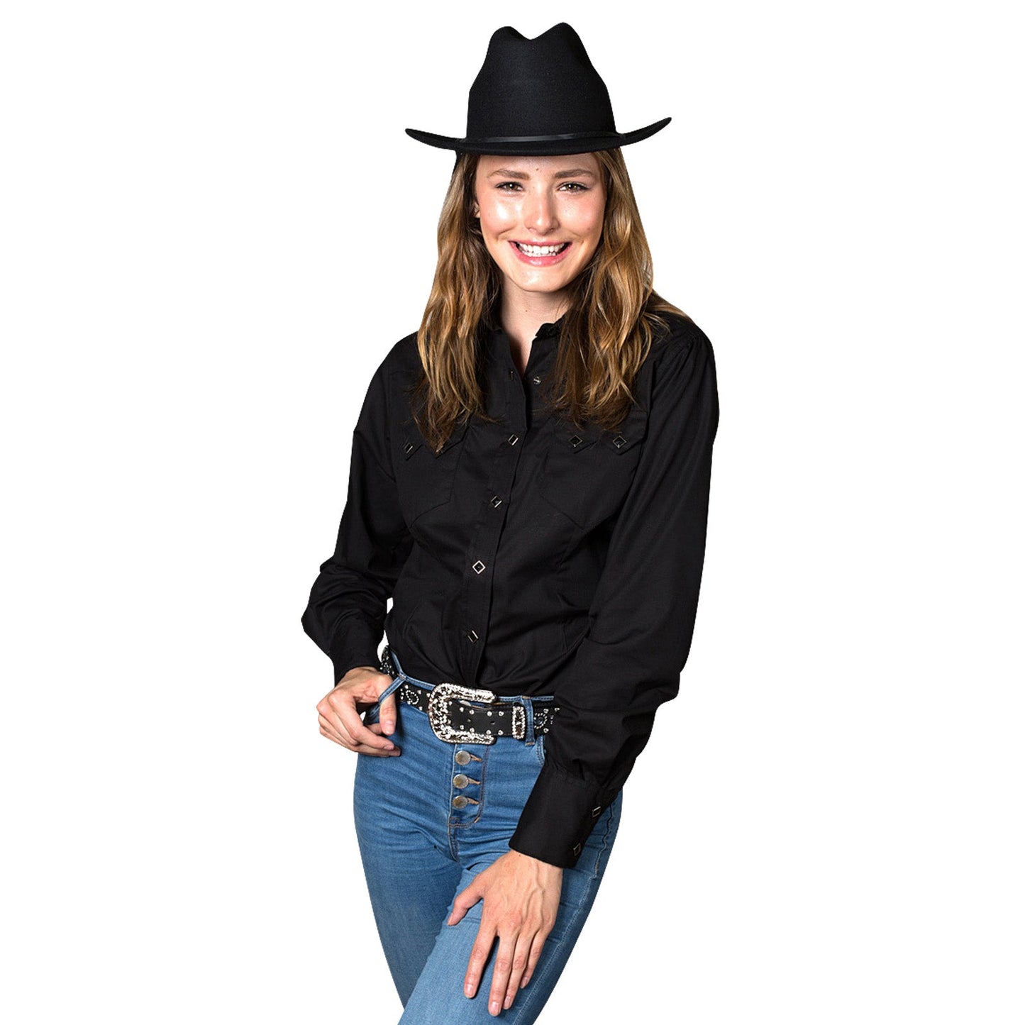 Rockmount Ranch Wear Women's Solid Black Cotton Blend Western Shirt - Rockmount Clothing - Flyclothing LLC