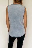 Mineral Wash Denim Frayed U Neck Sleeveless Top - Trendsi