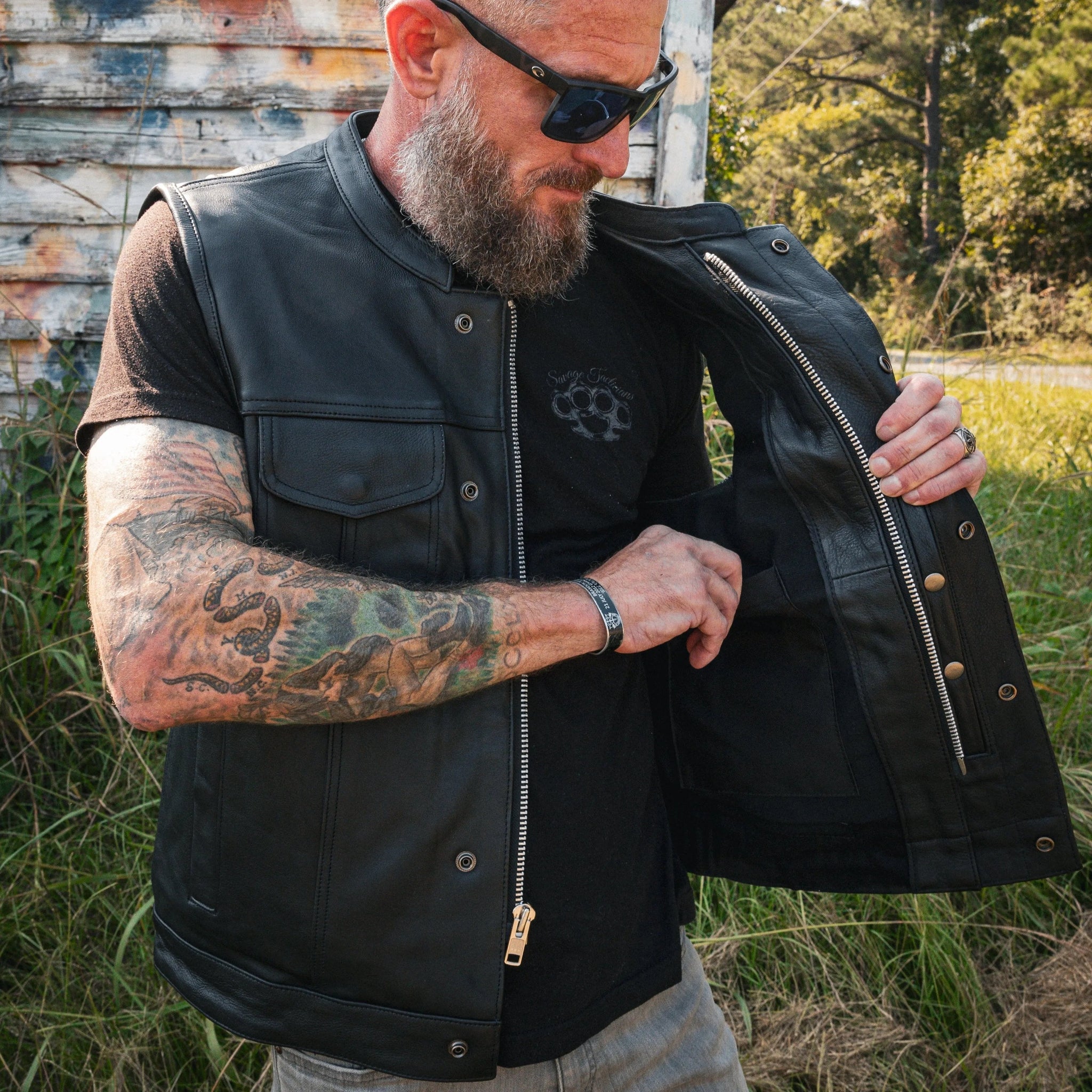 Clubman - Men's SOA Club Style leather Motorcycle Vest - Unik Just for Bikers - Flyclothing LLC