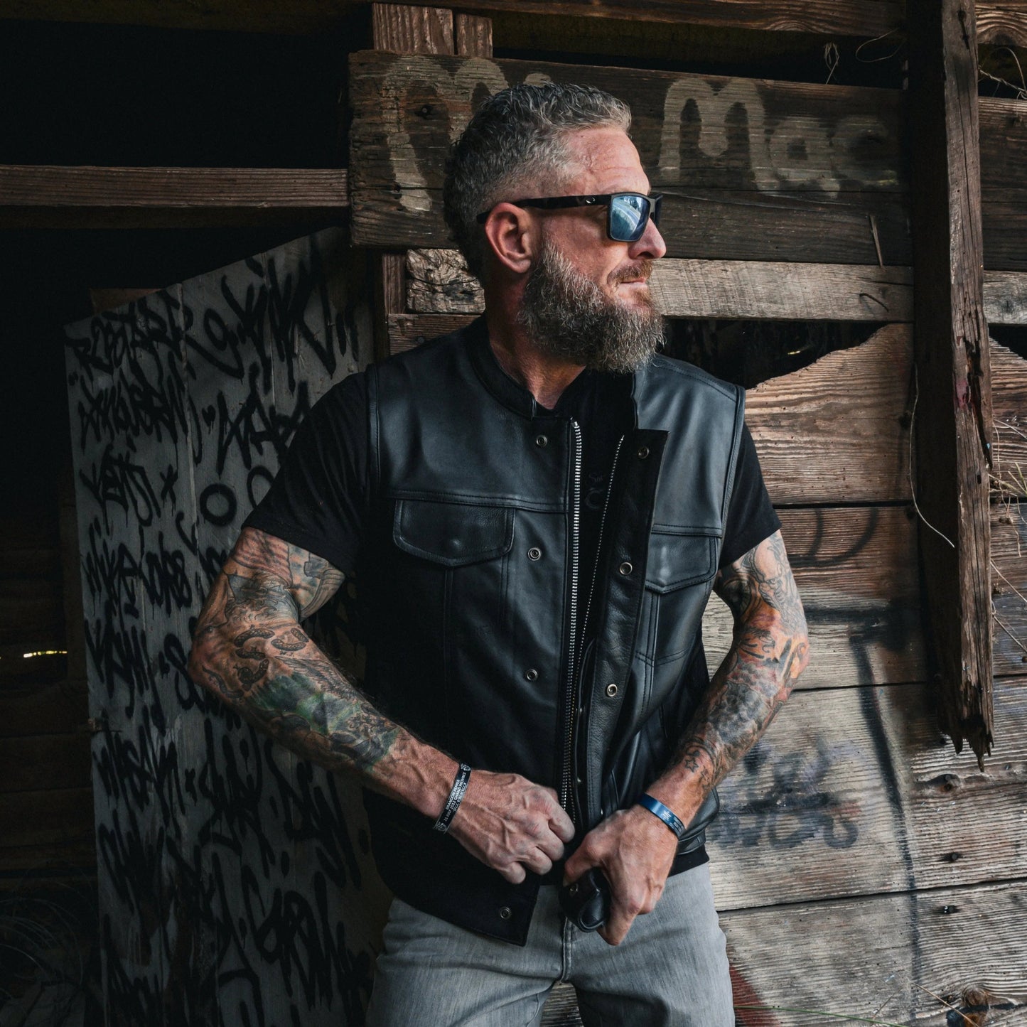 Clubman - Men's SOA Club Style leather Motorcycle Vest - Unik Just for Bikers - Flyclothing LLC