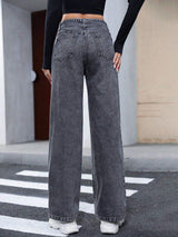 Tied Straight Leg Jeans with Pockets - Trendsi - Flyclothing LLC