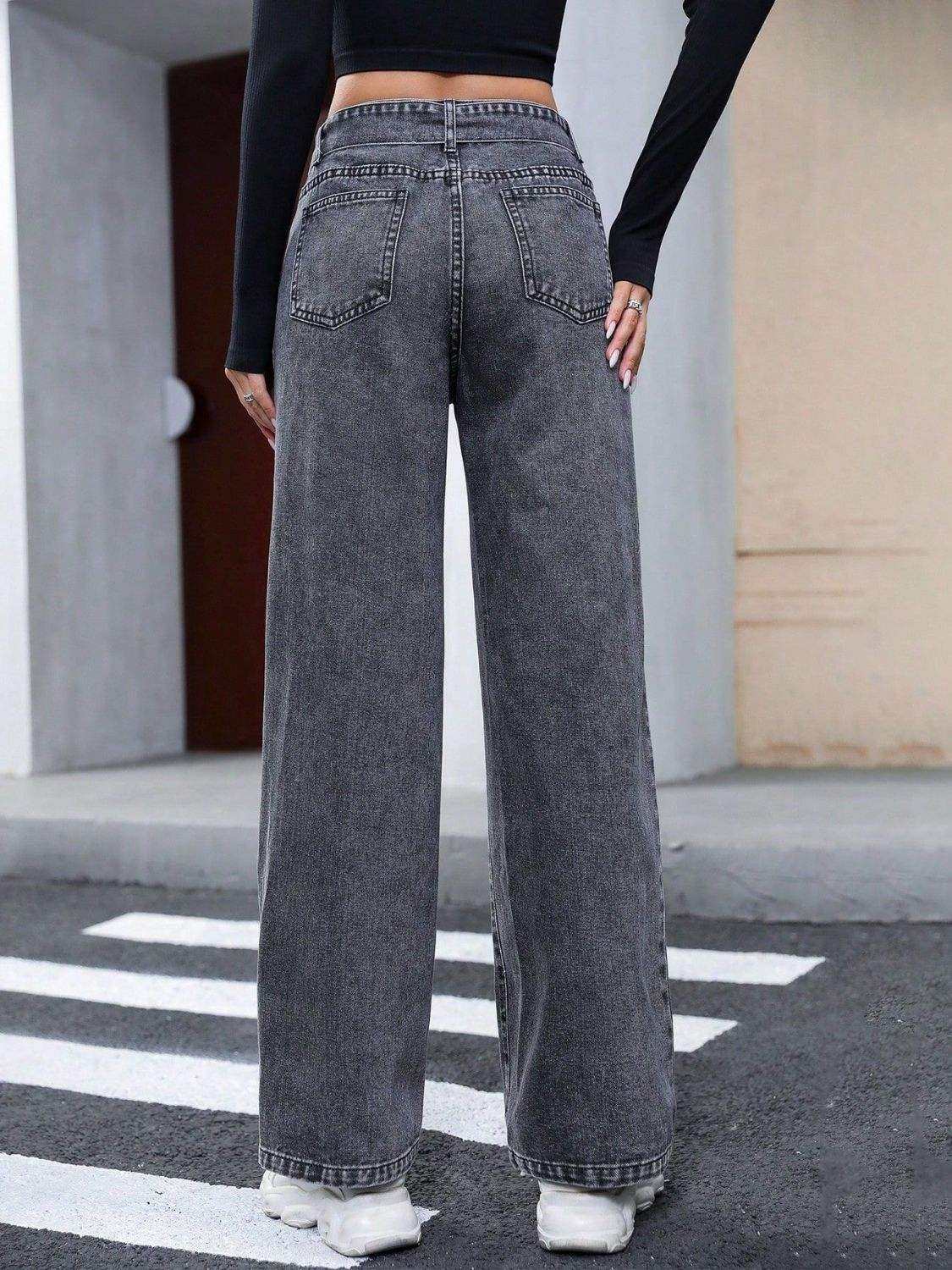 Tied Straight Leg Jeans with Pockets - Trendsi - Flyclothing LLC