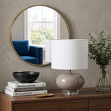 15" Gray Taupe Glass Round Table Lamp With Drum Shade - HomeRoots - Flyclothing LLC