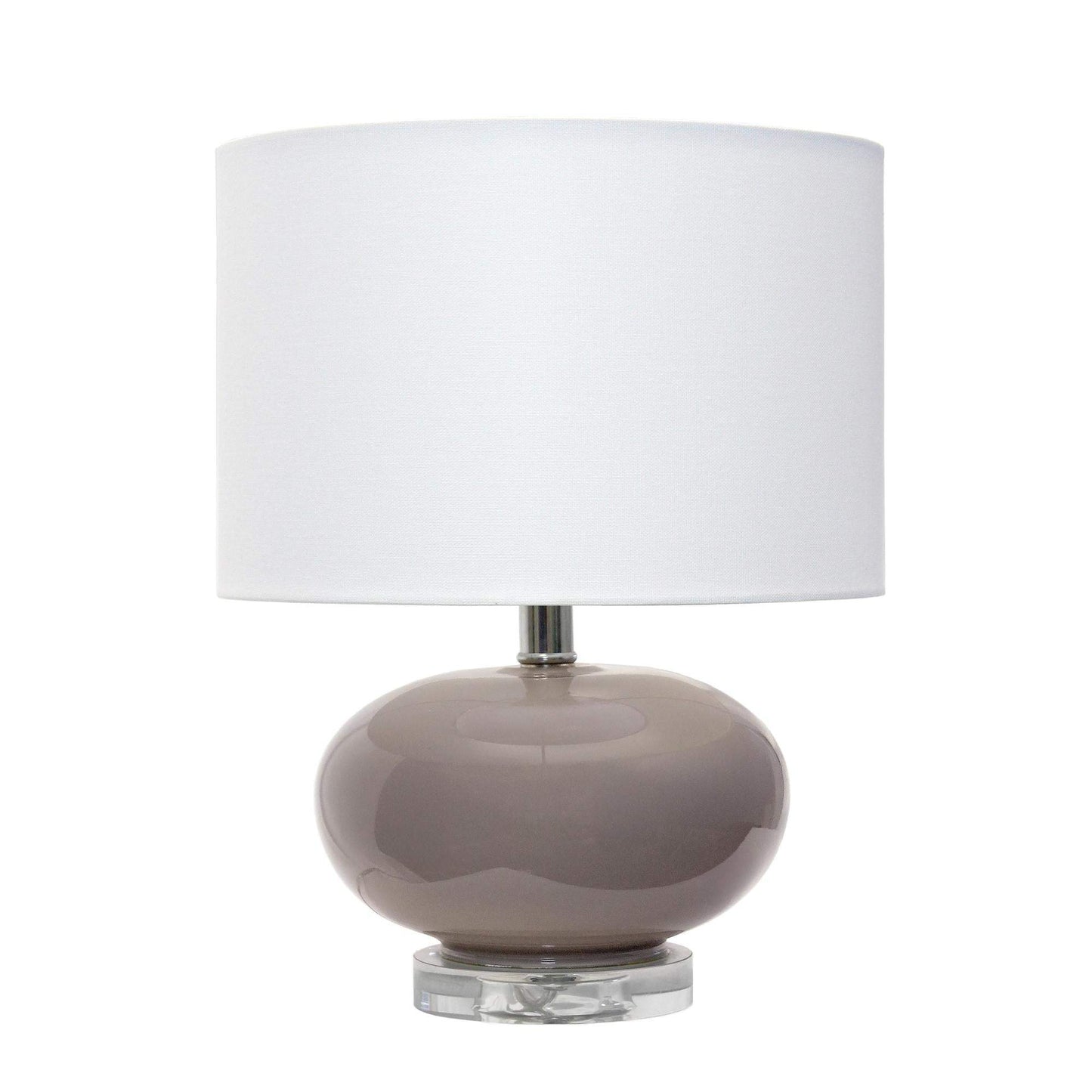 15" Gray Taupe Glass Round Table Lamp With Drum Shade - HomeRoots - Flyclothing LLC