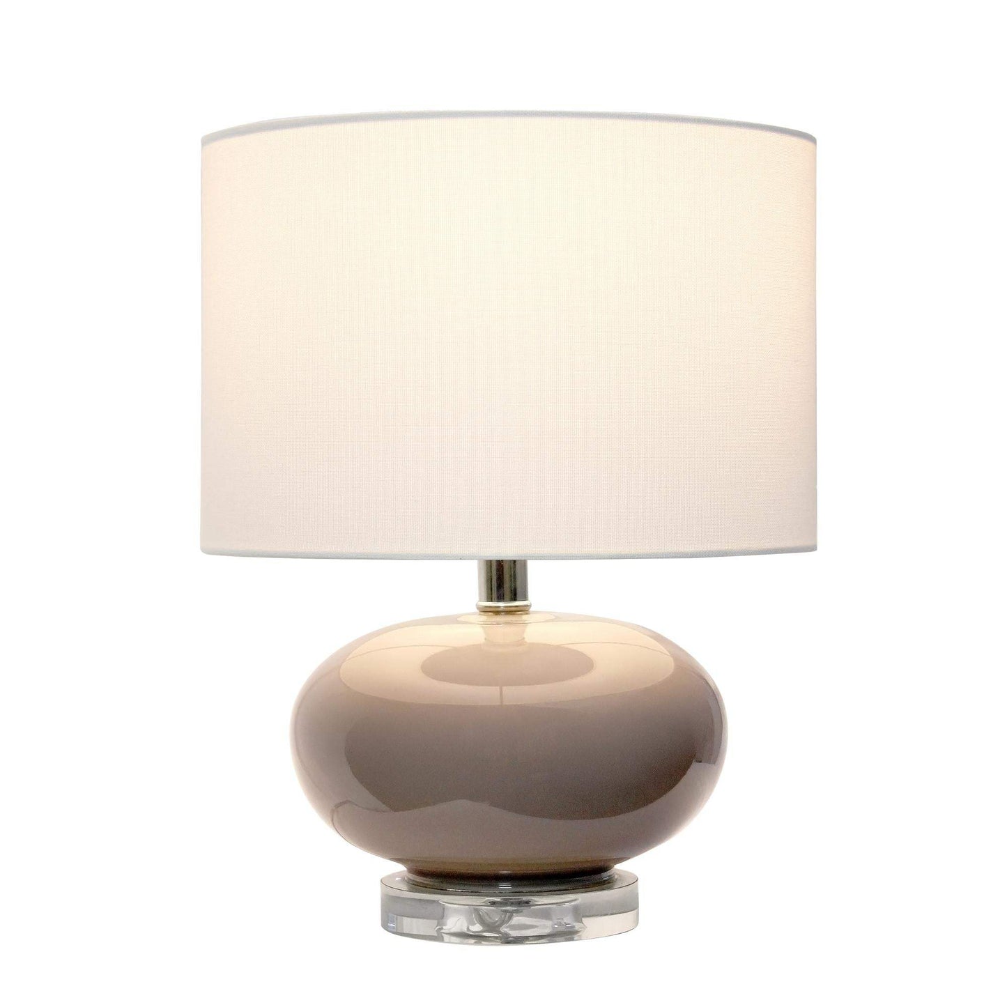 15" Gray Taupe Glass Round Table Lamp With Drum Shade - HomeRoots - Flyclothing LLC