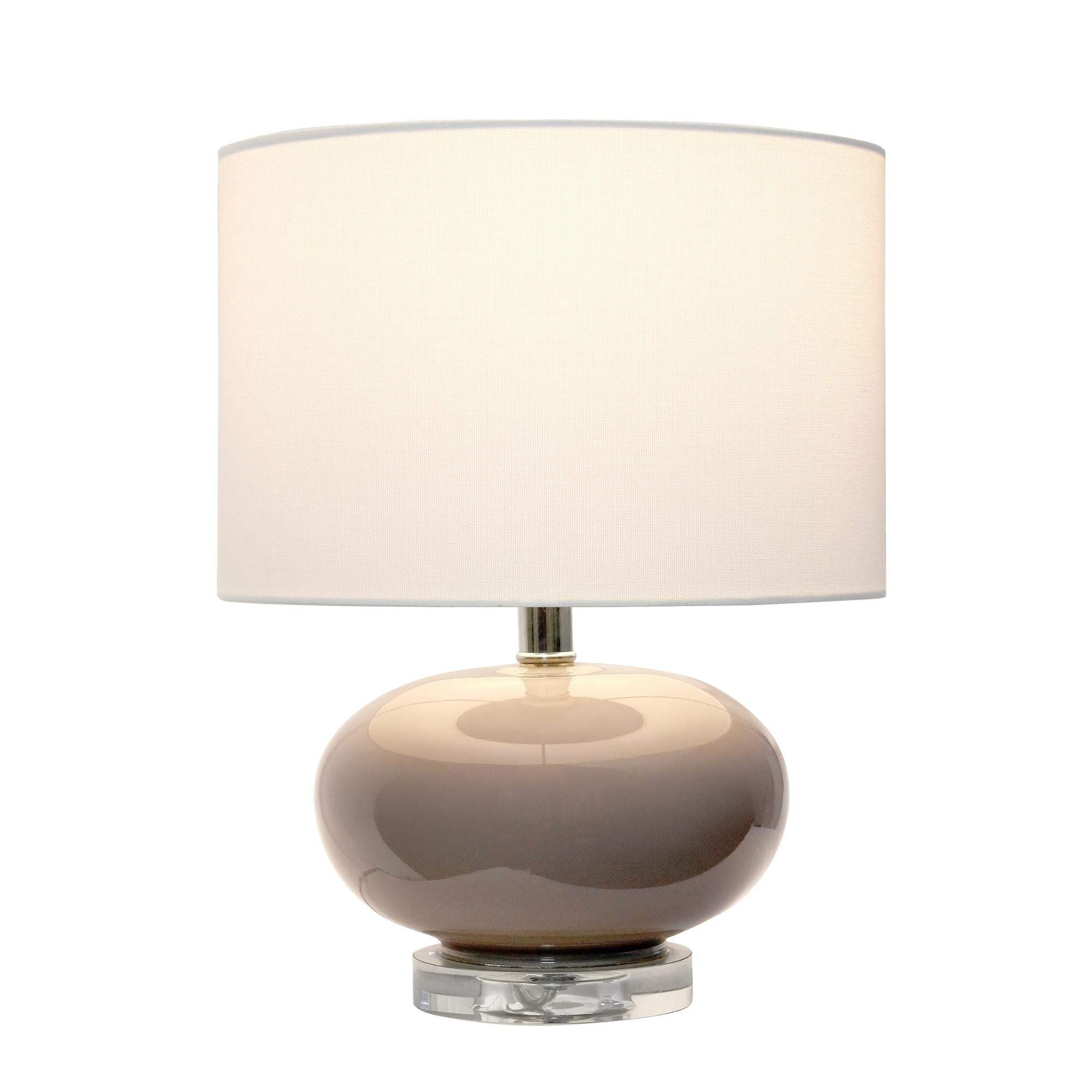 15" Gray Taupe Glass Round Table Lamp With Drum Shade - HomeRoots - Flyclothing LLC