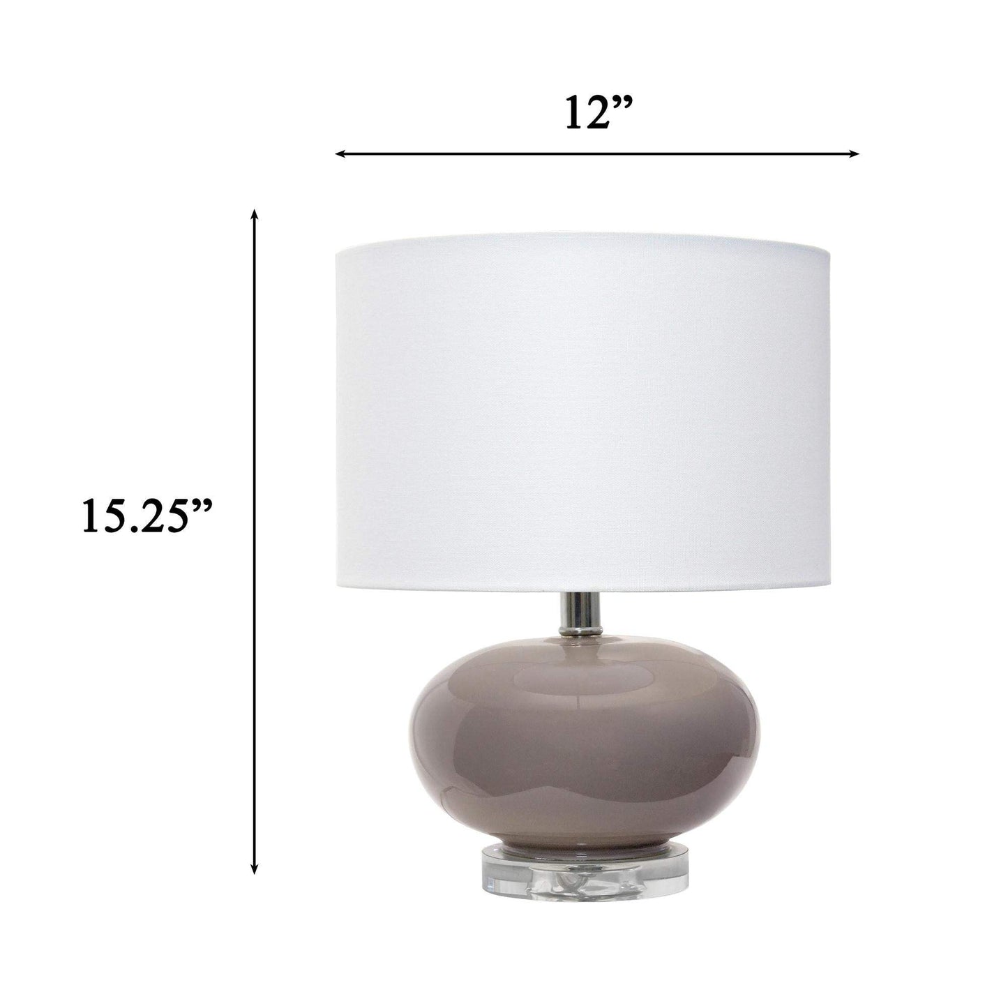 15" Gray Taupe Glass Round Table Lamp With Drum Shade - HomeRoots - Flyclothing LLC