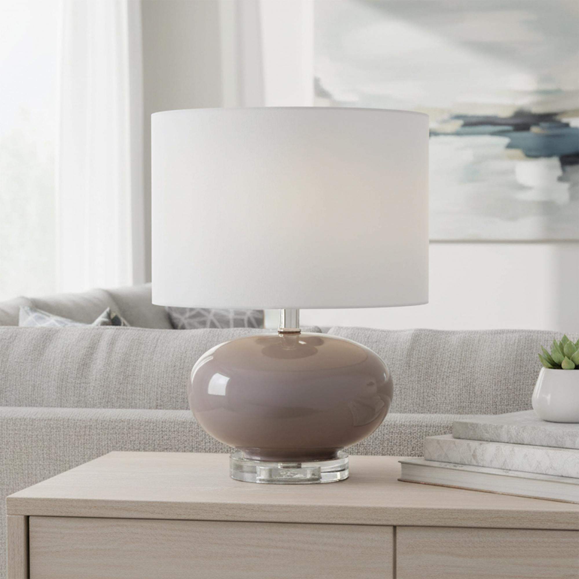 15" Gray Taupe Glass Round Table Lamp With Drum Shade - HomeRoots - Flyclothing LLC