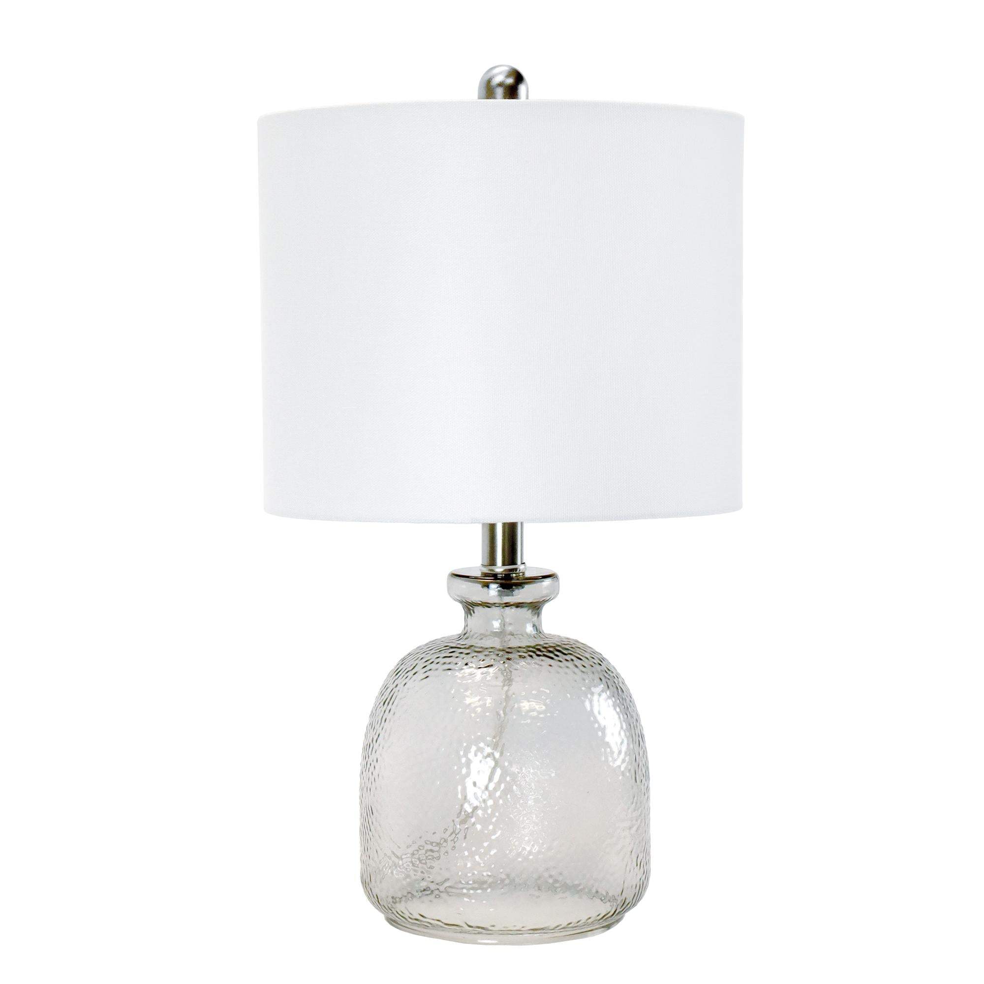 20" Light Gray Textured Glass Table Lamp With White Drum Shade - HomeRoots - Flyclothing LLC