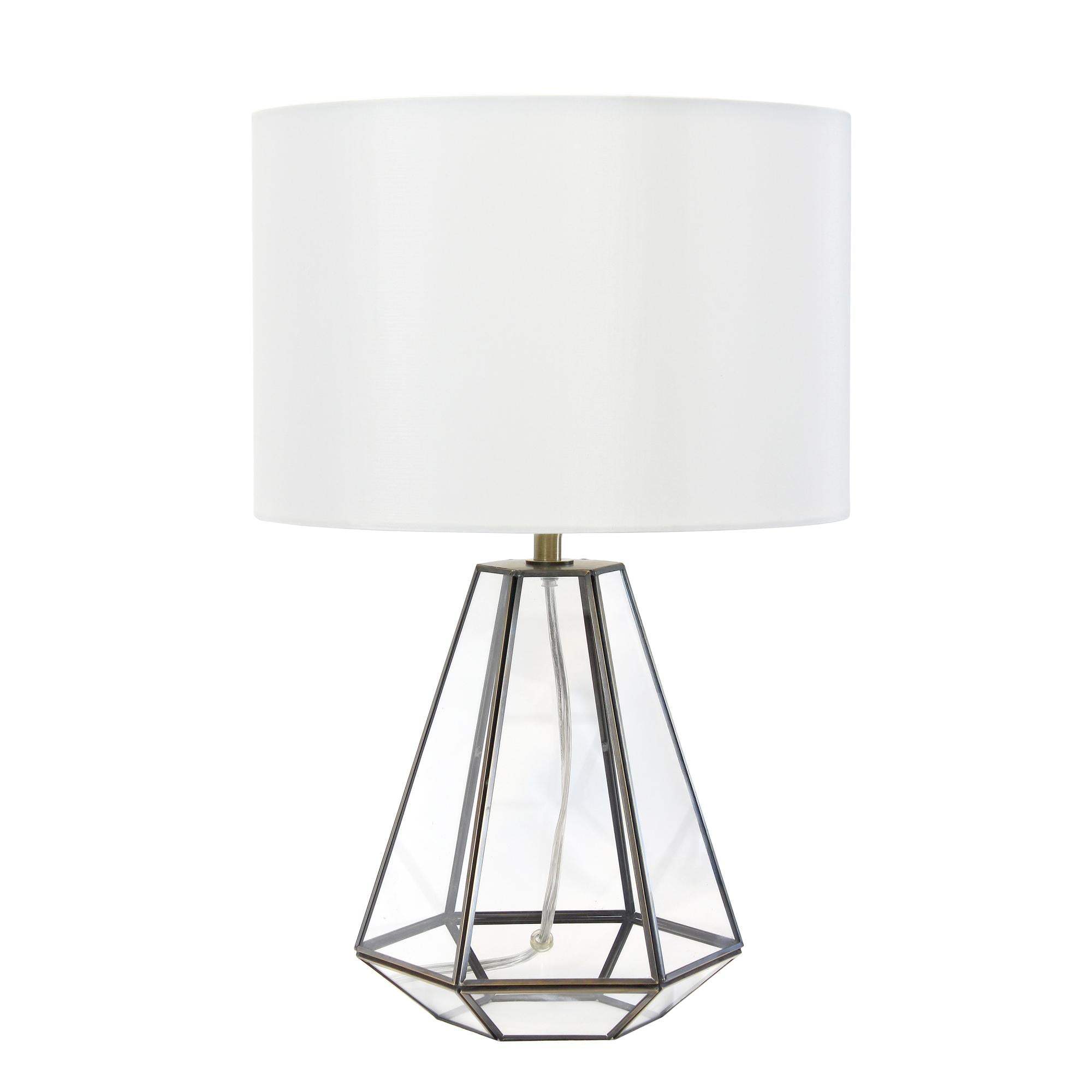 18" Clear And Brass Glass And Metal Geometric Table Lamp With Drum Shade - HomeRoots - Flyclothing LLC