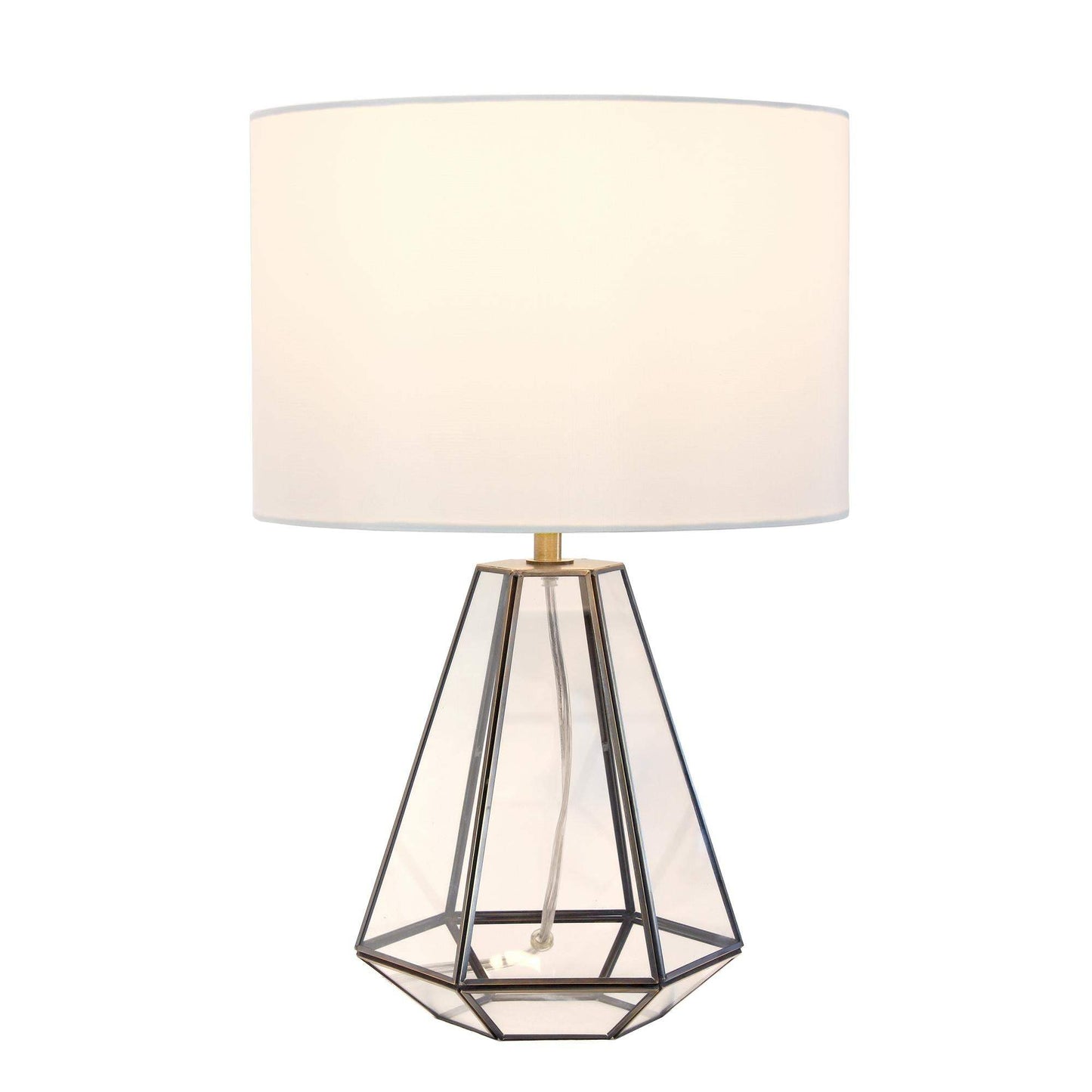 18" Clear And Brass Glass And Metal Geometric Table Lamp With Drum Shade - HomeRoots - Flyclothing LLC