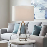18" Clear And Brass Glass And Metal Geometric Table Lamp With Drum Shade - HomeRoots - Flyclothing LLC