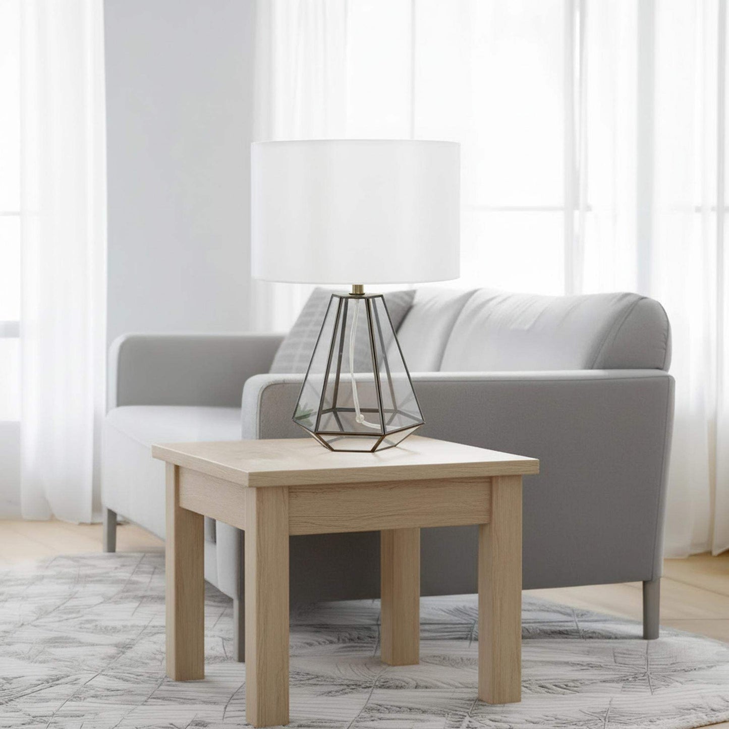 18" Clear And Brass Glass And Metal Geometric Table Lamp With Drum Shade - HomeRoots - Flyclothing LLC