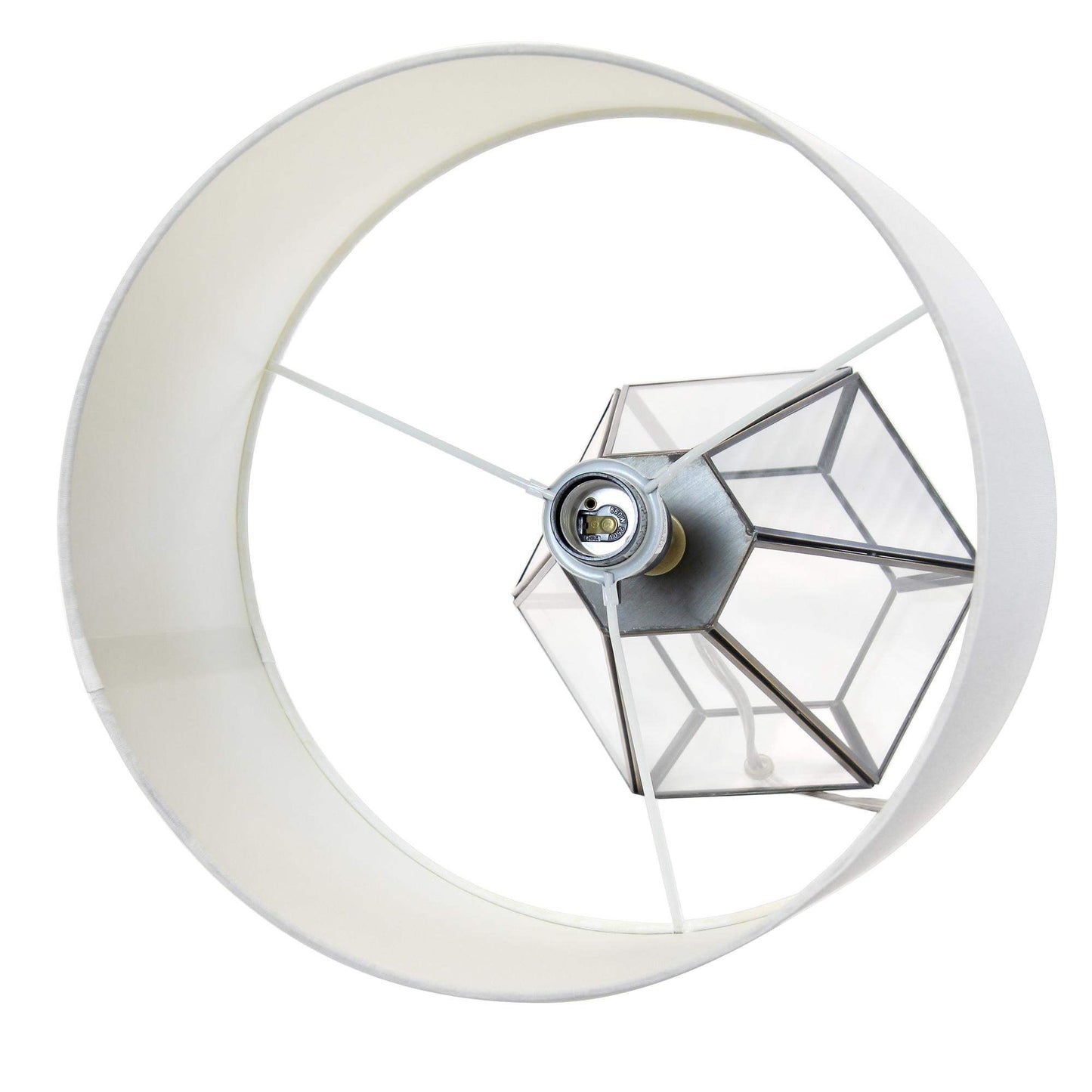 18" Clear And Brass Glass And Metal Geometric Table Lamp With Drum Shade - HomeRoots - Flyclothing LLC