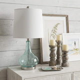 23" Teal Blue Translucent Glass Gourd Table Lamp With Drum Shade - HomeRoots - Flyclothing LLC