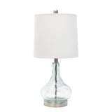 23" Teal Blue Translucent Glass Gourd Table Lamp With Drum Shade - HomeRoots - Flyclothing LLC