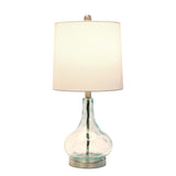 23" Teal Blue Translucent Glass Gourd Table Lamp With Drum Shade - HomeRoots - Flyclothing LLC