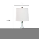 23" Teal Blue Translucent Glass Gourd Table Lamp With Drum Shade - HomeRoots - Flyclothing LLC