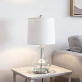 23" Teal Blue Translucent Glass Gourd Table Lamp With Drum Shade - HomeRoots - Flyclothing LLC
