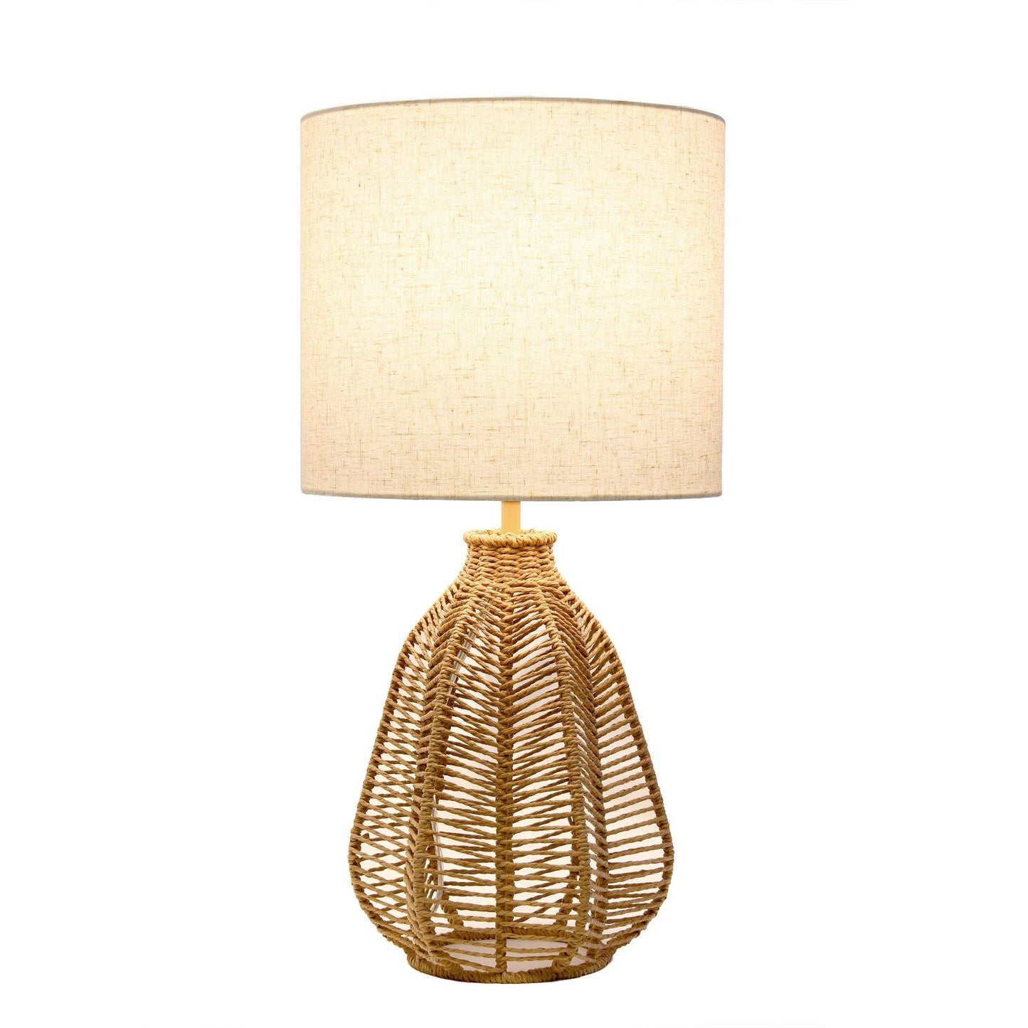 21" Natural Rope Rattan Table Lamp With Drum Shade - HomeRoots - Flyclothing LLC