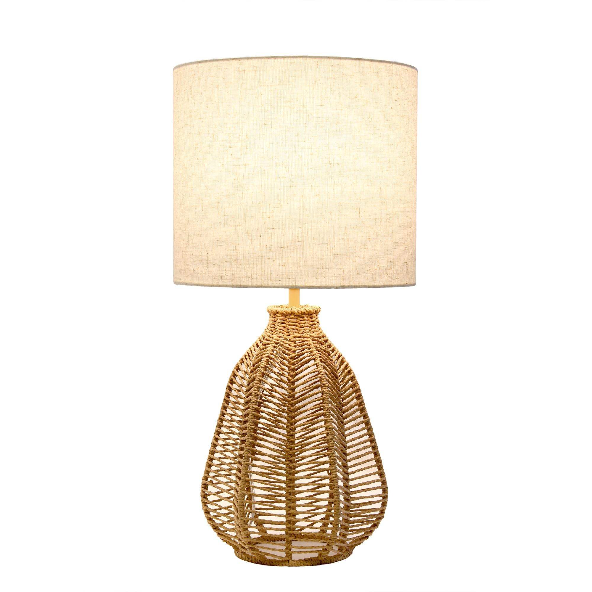 21" Natural Rope Rattan Table Lamp With Drum Shade - HomeRoots - Flyclothing LLC