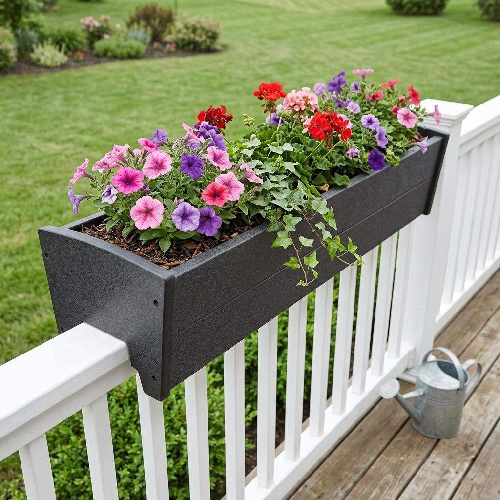 8" X 24" Black Heavy Duty Plastic Rectangular Railing Planter - HomeRoots - Flyclothing LLC
