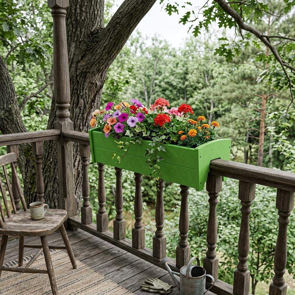 8" X 24" Green Heavy Duty Plastic Rectangular Railing Planter - HomeRoots - Flyclothing LLC