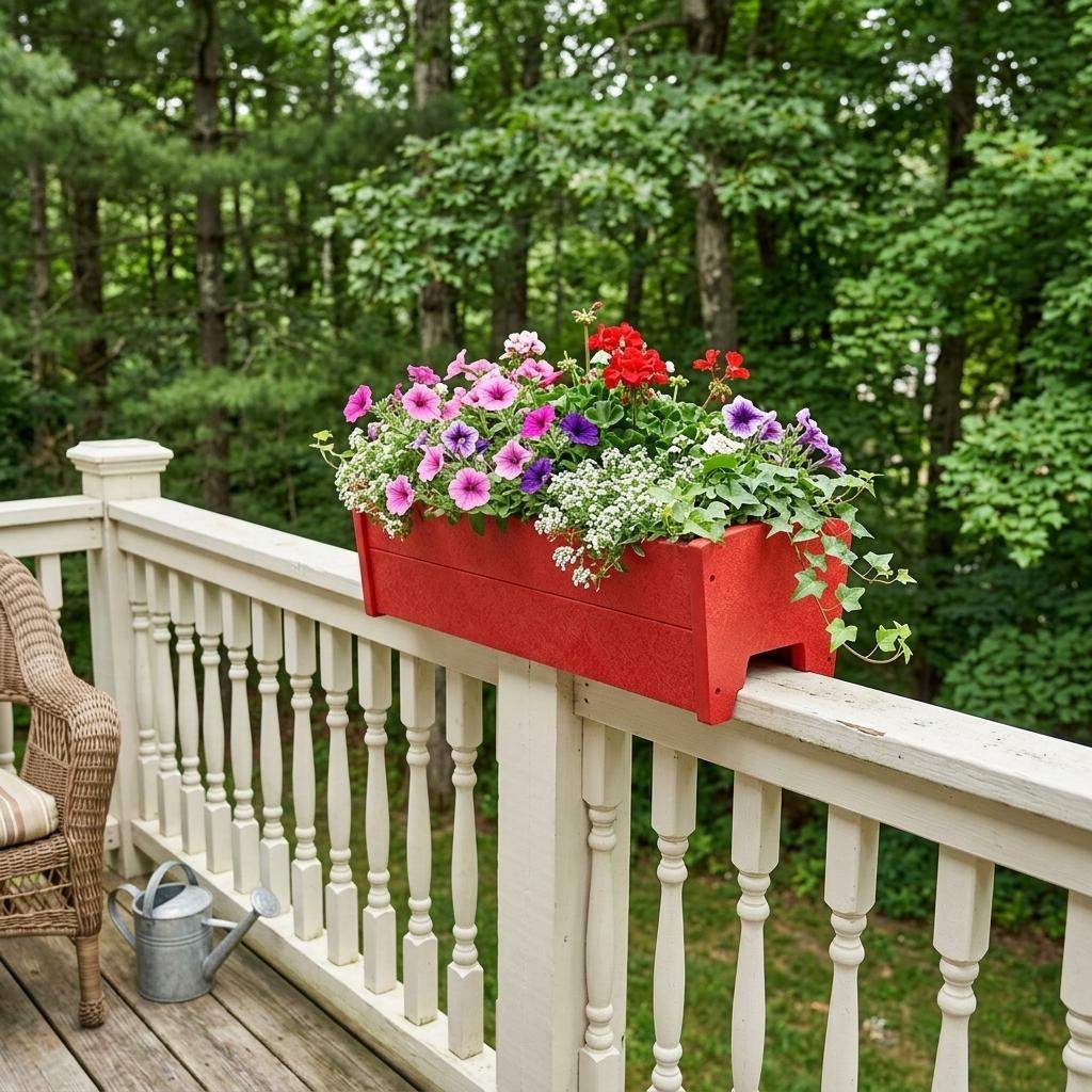 8" X 24" Red Heavy Duty Plastic Rectangular Railing Planter - HomeRoots - Flyclothing LLC