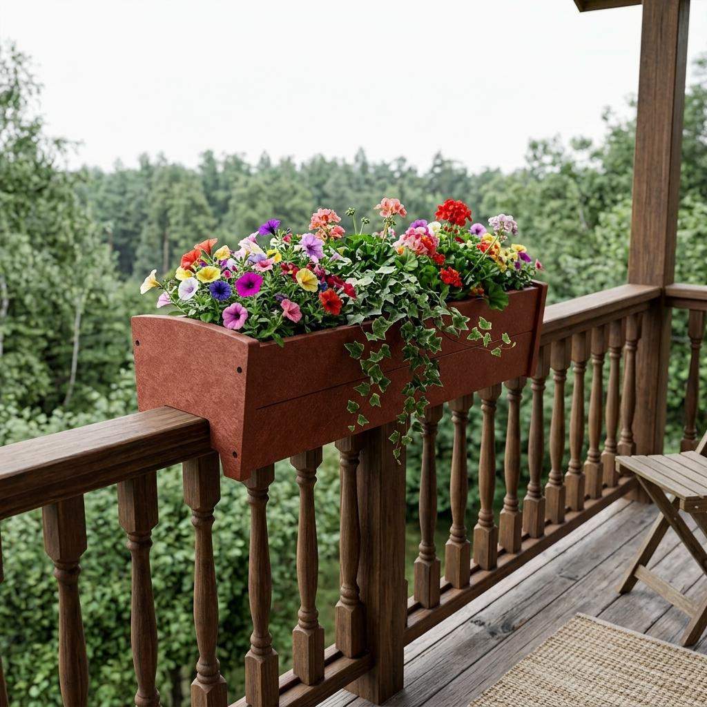 8" X 24" Mahogany Heavy Duty Plastic Rectangular Railing Planter - HomeRoots - Flyclothing LLC