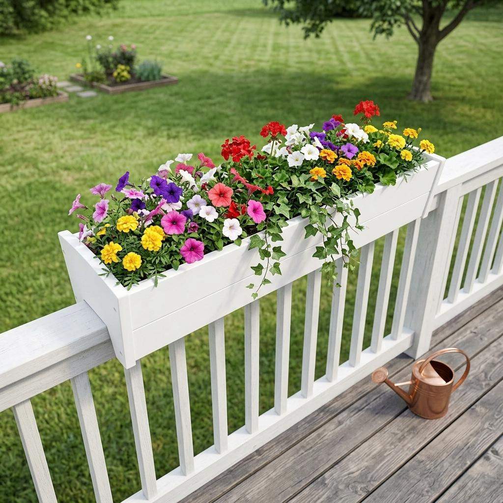 8" X 36" White Heavy Duty Plastic Rectangular Railing Planter - HomeRoots - Flyclothing LLC