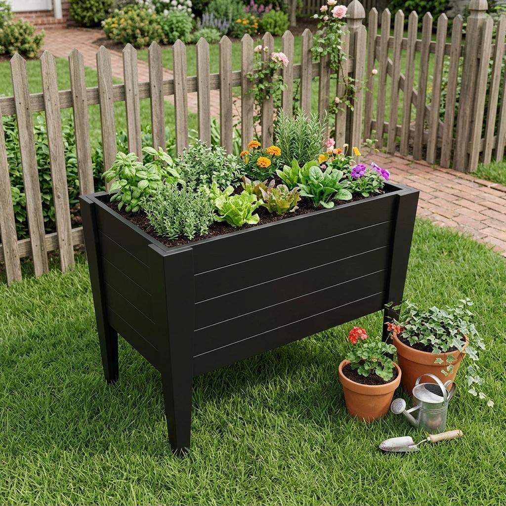 30" X 36" Black Heavy Duty Plastic Rectangular Raised Garden Bed - HomeRoots - Flyclothing LLC