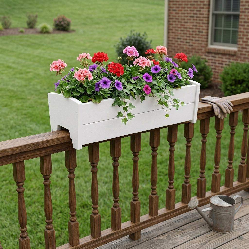 8" X 24" White Heavy Duty Plastic Rectangular Railing Planter - HomeRoots - Flyclothing LLC
