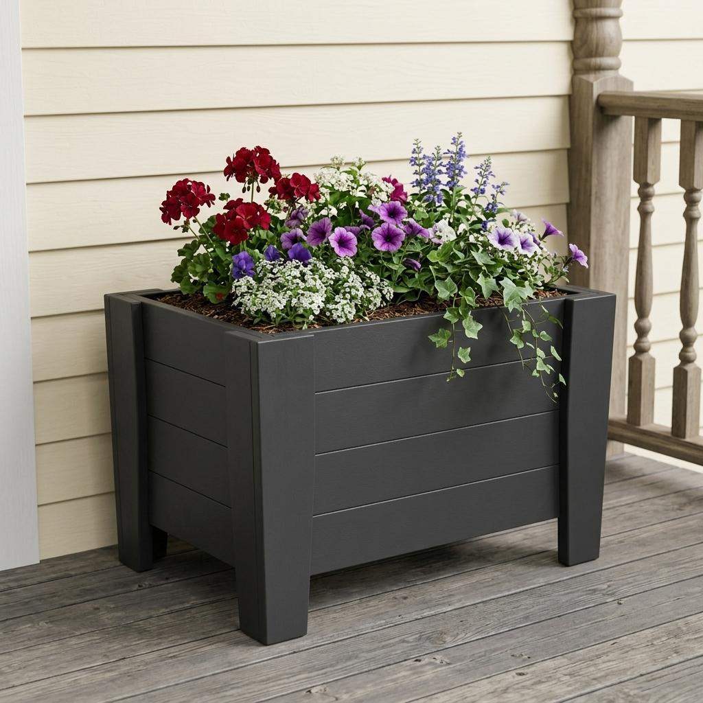 20" X 24" Black Heavy Duty Plastic Square Planter Box - HomeRoots - Flyclothing LLC