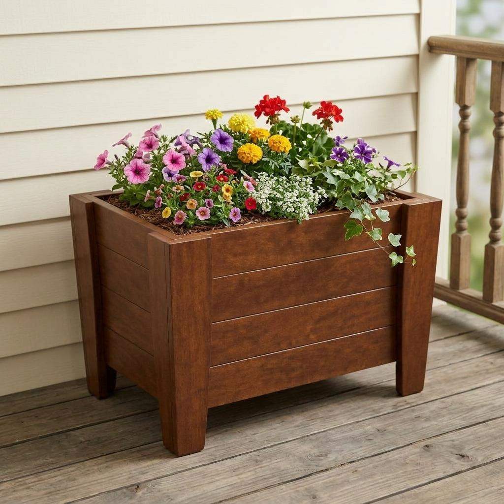 20" X 24" Walnut Heavy Duty Plastic Square Planter Box - HomeRoots - Flyclothing LLC