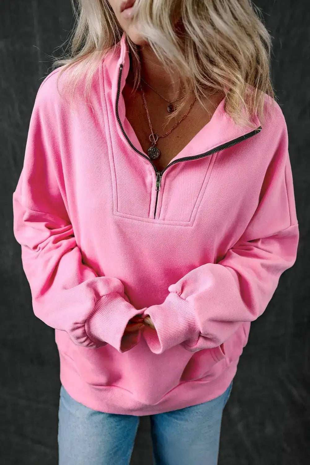 Half Zip Long Sleeve Sweatshirt - Trendsi - Flyclothing LLC