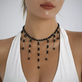 Beaded Choker Necklace with Draping Chains - Trendsi - Flyclothing LLC