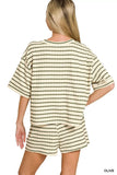 Zenana Striped Short Sleeve Tee & Shorts Set - Trendsi - Flyclothing LLC