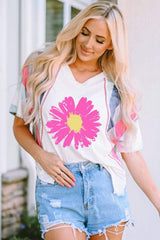 Daisy Graphic V-Neck Half Sleeve T-Shirt - Trendsi - Flyclothing LLC