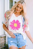 Daisy Graphic V-Neck Half Sleeve T-Shirt - Trendsi - Flyclothing LLC
