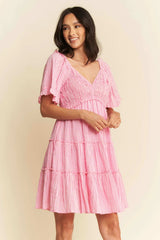 Davi & Dani Jacquard Checker Smocking Tiered Dress - Trendsi - Flyclothing LLC