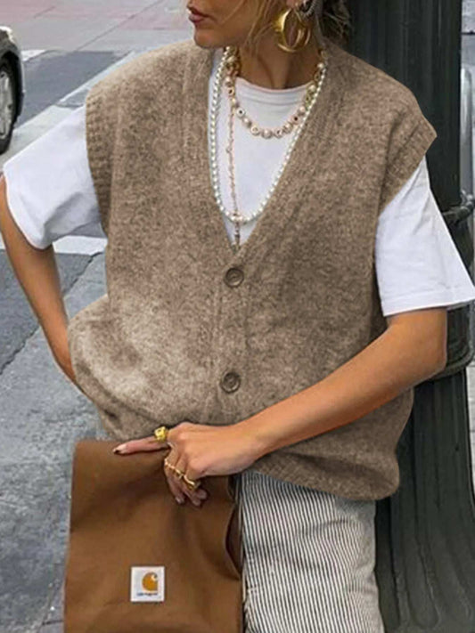 Button-Front Sweater Vest - Trendsi - Flyclothing LLC