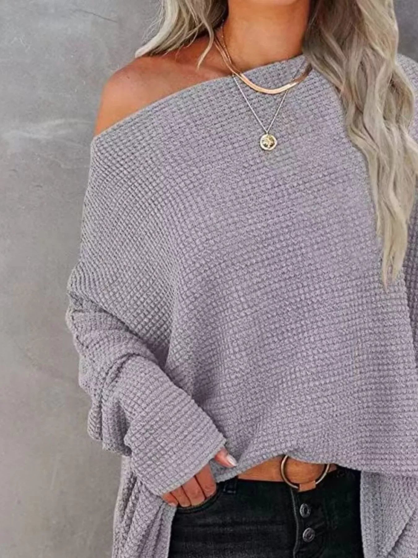 Waffle Knit Boat Neck T-Shirt - Trendsi - Flyclothing LLC