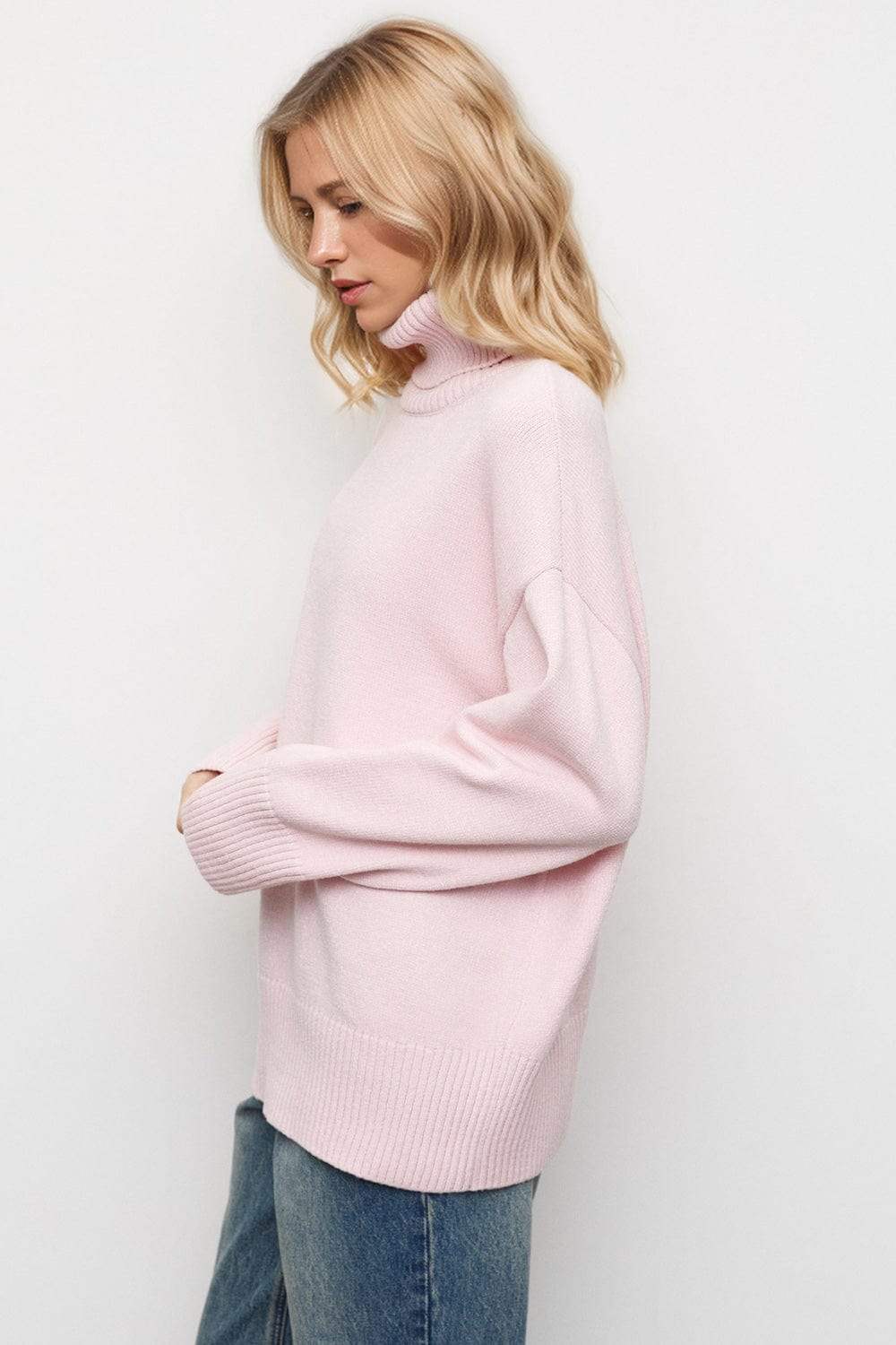 Basic Bae Turtleneck Dropped Shoulder Long Sleeve Sweater - Trendsi - Flyclothing LLC