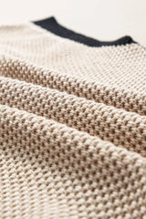 Textured Knit Sweater with Contrast Trim Details - Trendsi - Flyclothing LLC