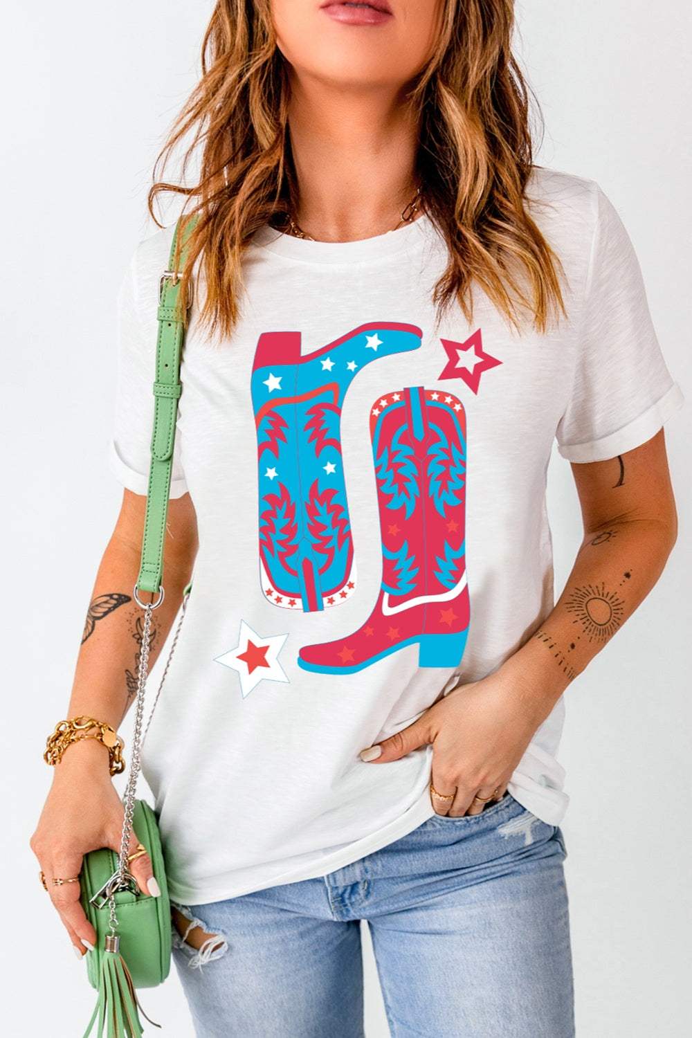Boots Round Neck Short Sleeve T-Shirt - Trendsi - Flyclothing LLC
