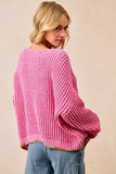 BiBi V-Neck Sweater with Colorful Trim - Trendsi - Flyclothing LLC