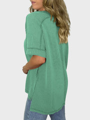 Lovelet Texture V-Neck Half Sleeve T-Shirt - Trendsi