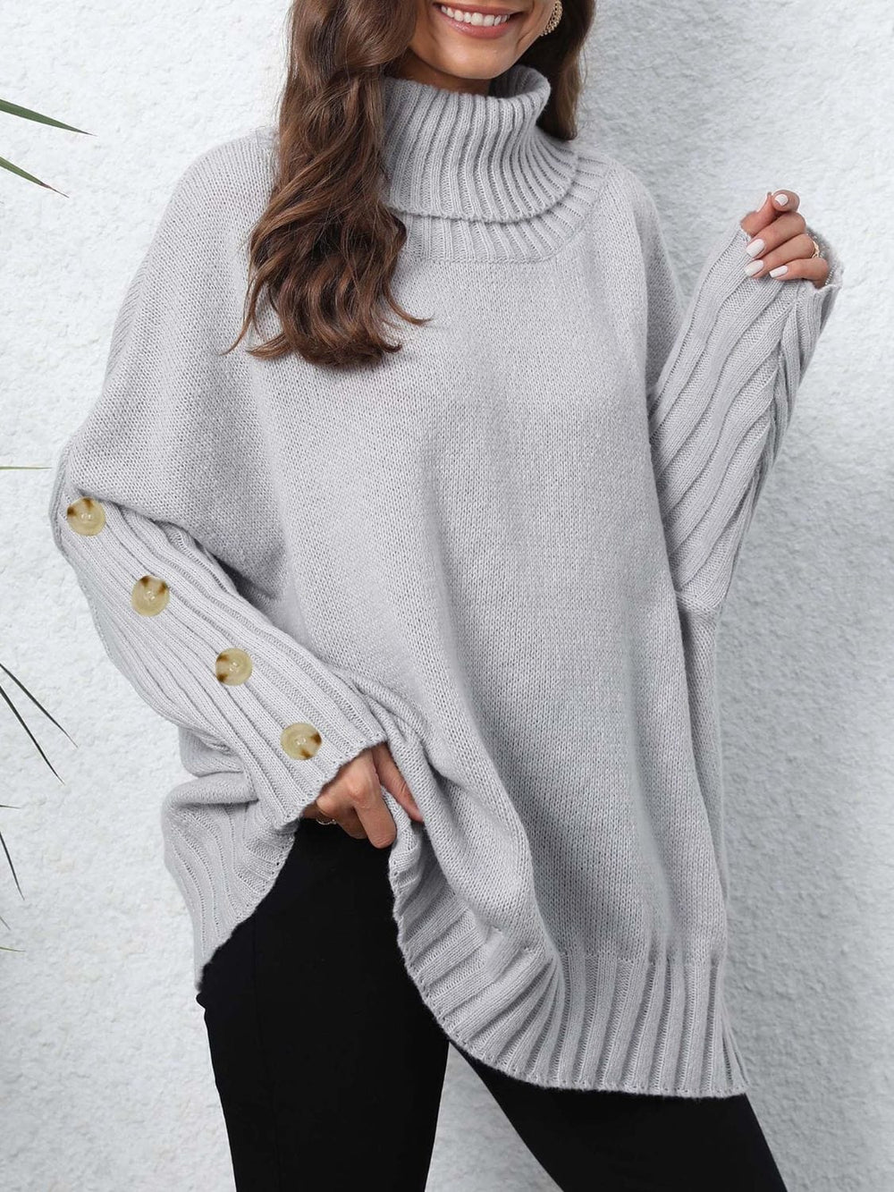 Turtleneck Long Sleeve Sweater - Trendsi