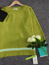 Contrast Round Neck Long Sleeve Sweater - Trendsi - Flyclothing LLC