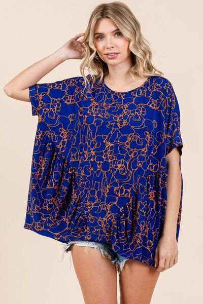 Mittoshop Abstract Print Round Neck Short Sleeve Top - Trendsi - Flyclothing LLC